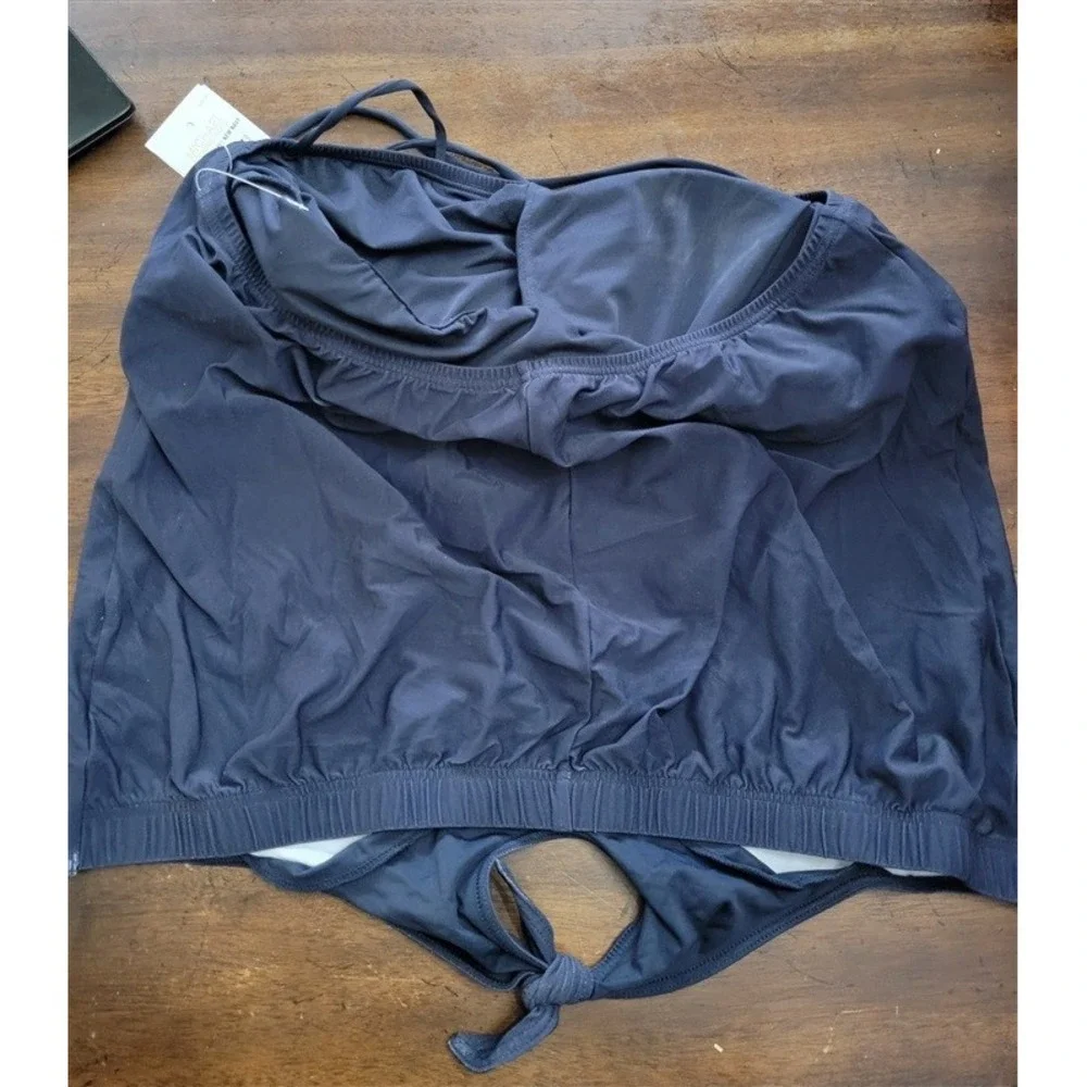 NWT MICHAEL KORS M Tie Front Tankini Shibori Logo Navy Blue 123648